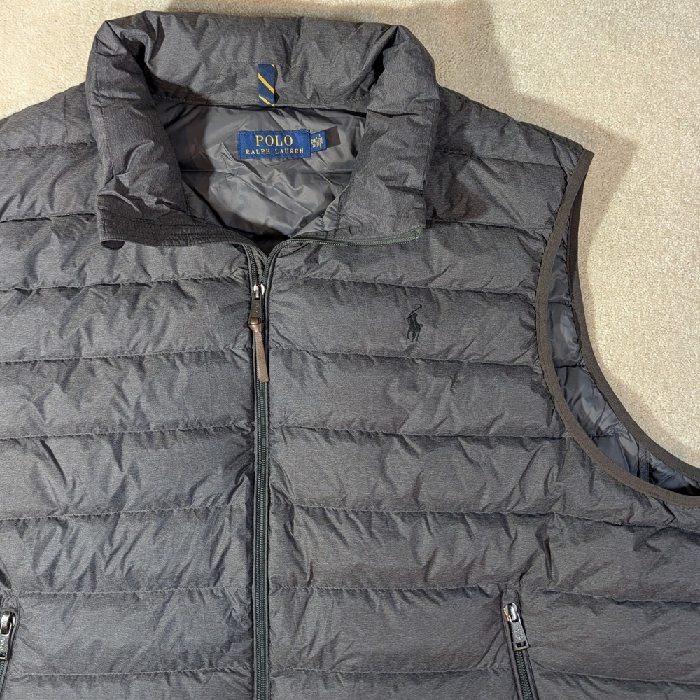 Polo Ralph Lauren Mens 2XB Gray Quilted Puffer Vest Full Zip Down Big & Tall